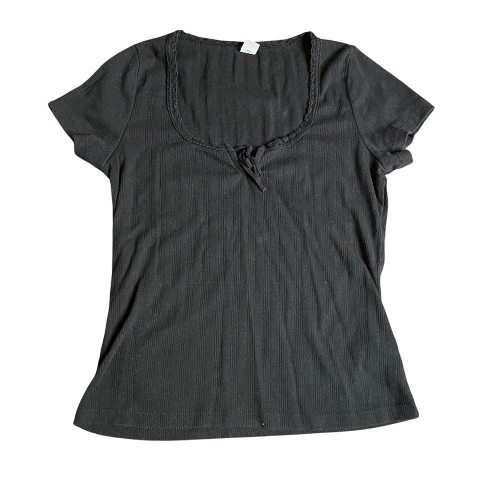Old Navy Black Jack Eyelet Short Sleeve Top S Fitted Point Shirt Feminine